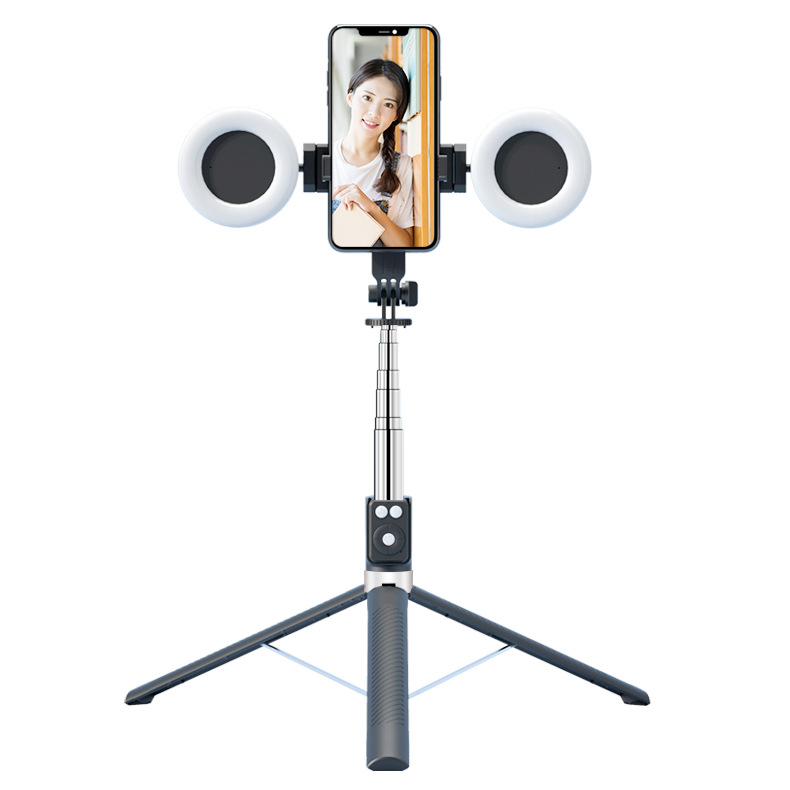 1.7M Multi-function T12 Selfie Monopods Wireless Bluetooth Remote Extendable Selfie Stick With Double Light Mobile phone stand holder Camera Tripod