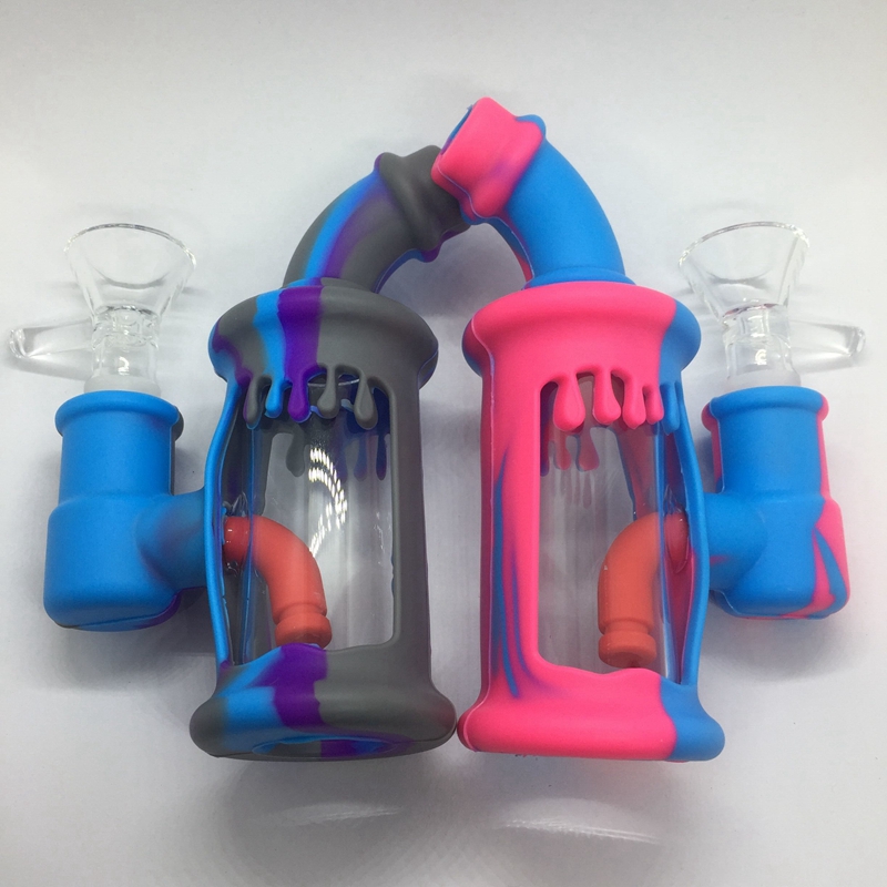 Colorful Silicone Mini Bong Kit Portable Removable Easy Clean Waterpipe Bubbler Pipes Dry Herb Tobacco Filter Handle Funnel Bowl Handpipes Holder DHL