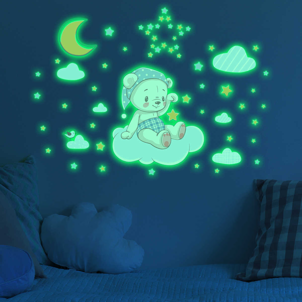 Nouveau papier peint amovible lueur lumineuse pour bébé enfants chambre chambre décoration décalcomanies lueur dans le noir bricolage combinaison autocollants