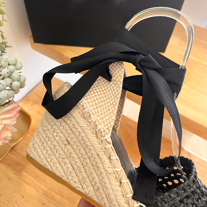 Straw rope weaving hollow fisherman sandals wedges Sandals heeled Platform Pumps heels open-toe women's luxury designers Espadrilles outsole summer holiday shoes