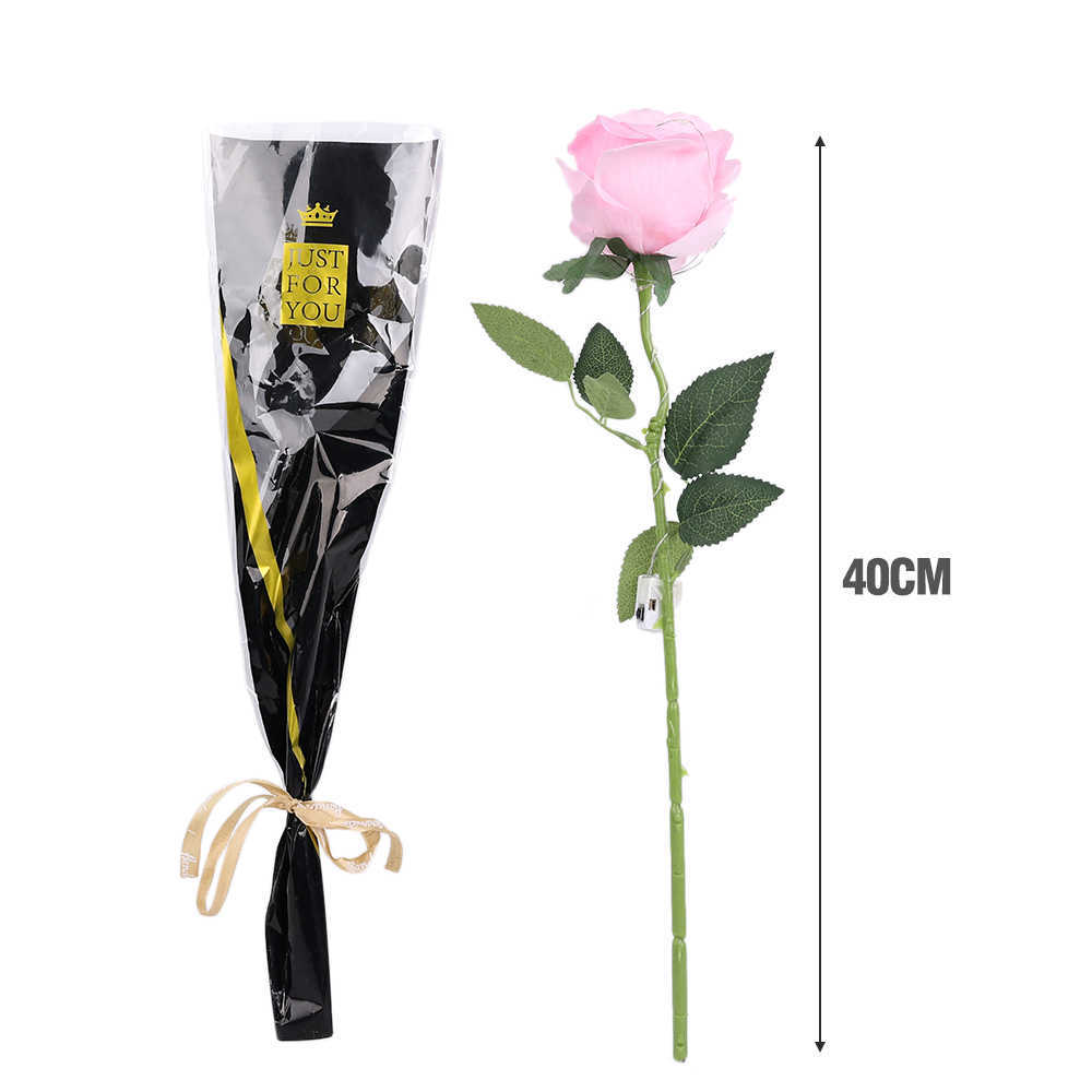 Nouveau 40 cm Rose Avec Lumière LED Soie Fleurs Artificielles Bouquet Longue Branche Faux Fleurs Pour La Maison De Mariage Partie DIY Décoration Intérieur