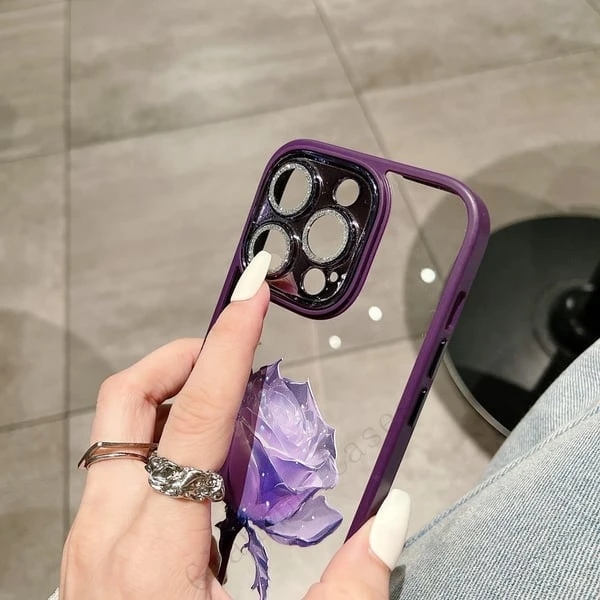 Custodia telefono di lusso Fairy Rose iPhone 15 14 13 12 11 Pro Max Plus Cover telefono con dipinti a colori con protezione della pellicola lenti Full Glitter