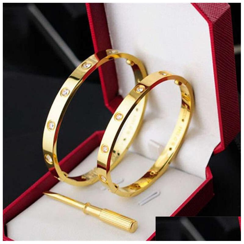 Bangle high -end schroevendraaier liefde bracelt luxe mode unisex manchet armband roestvrij staal vergulde 18k gouden sieraden dames en dhvwe ceU7