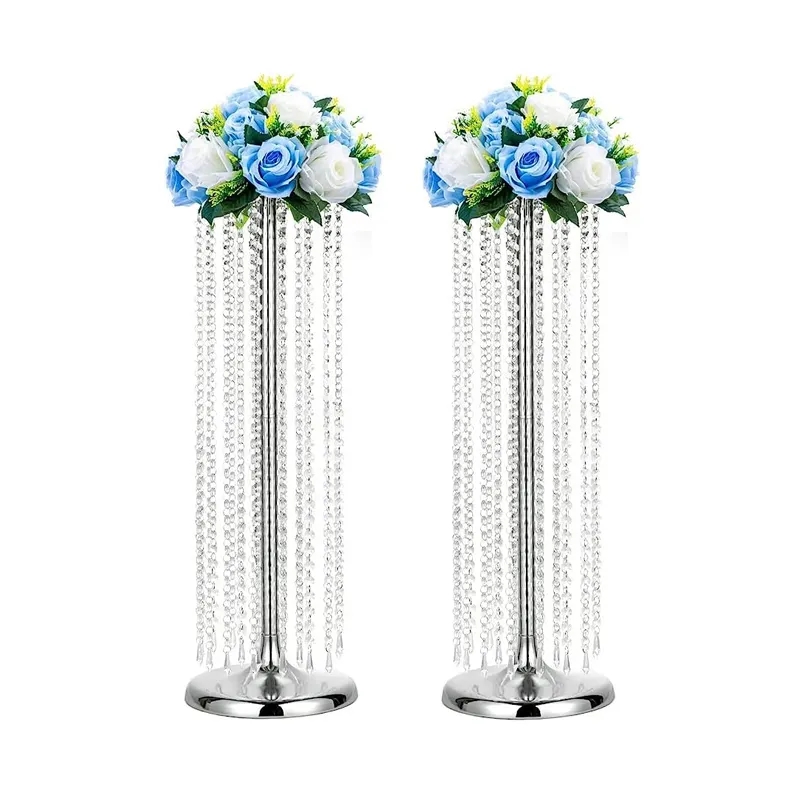 Lüks Kristal Çiçek Stand Düğün Centerpieces Zeminde, Uzun Metal Çiçek Düzenlemesi Standı Masa Çiçek Vazo DMN