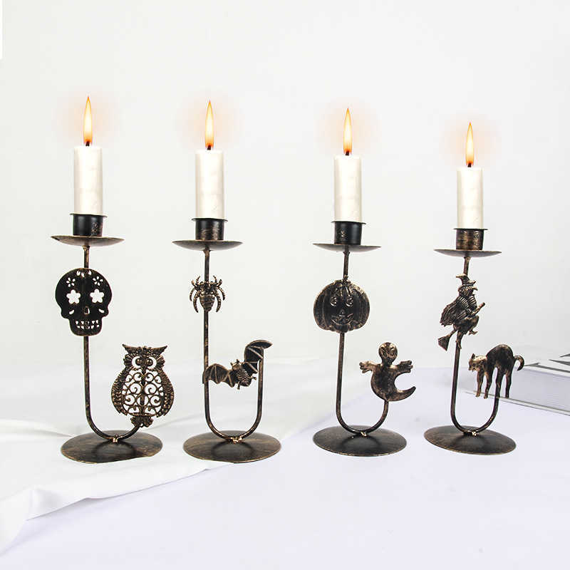 Novo retrô decoração de Halloween suporte de vela criativo ornamento castiçal de ferro forjado decoração de casa suporte de vela criativo