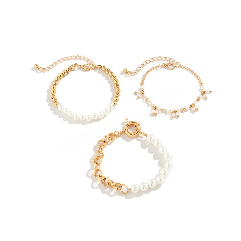 3stElegant Imitation Pearl Tassel Pendant Chain Armband till hands för kvinnor Goth Charm Beaded Bangles par smycken