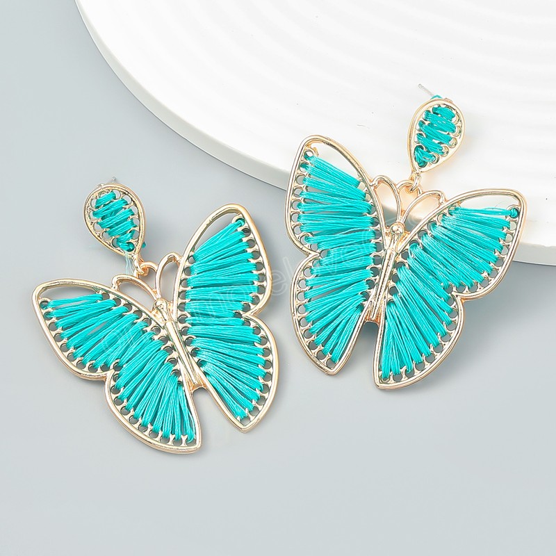 Metallic Cotton Thread Braided Butterfly Dangle Earrings Summer Party Trend Statement Earrings Women's Earrings