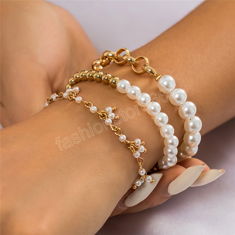 3stElegant Imitation Pearl Tassel Pendant Chain Armband till hands för kvinnor Goth Charm Beaded Bangles par smycken