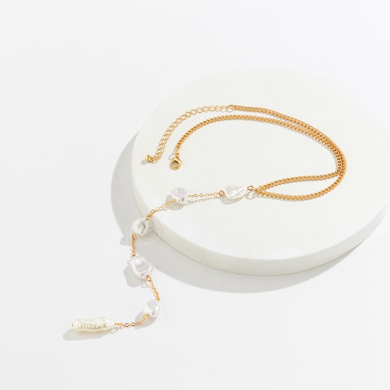 Långa tofsar med oregelbunden imitation Pärla pärlor choker halsband för kvinnor trendiga eleganta lady mode hals smycken tillbehör