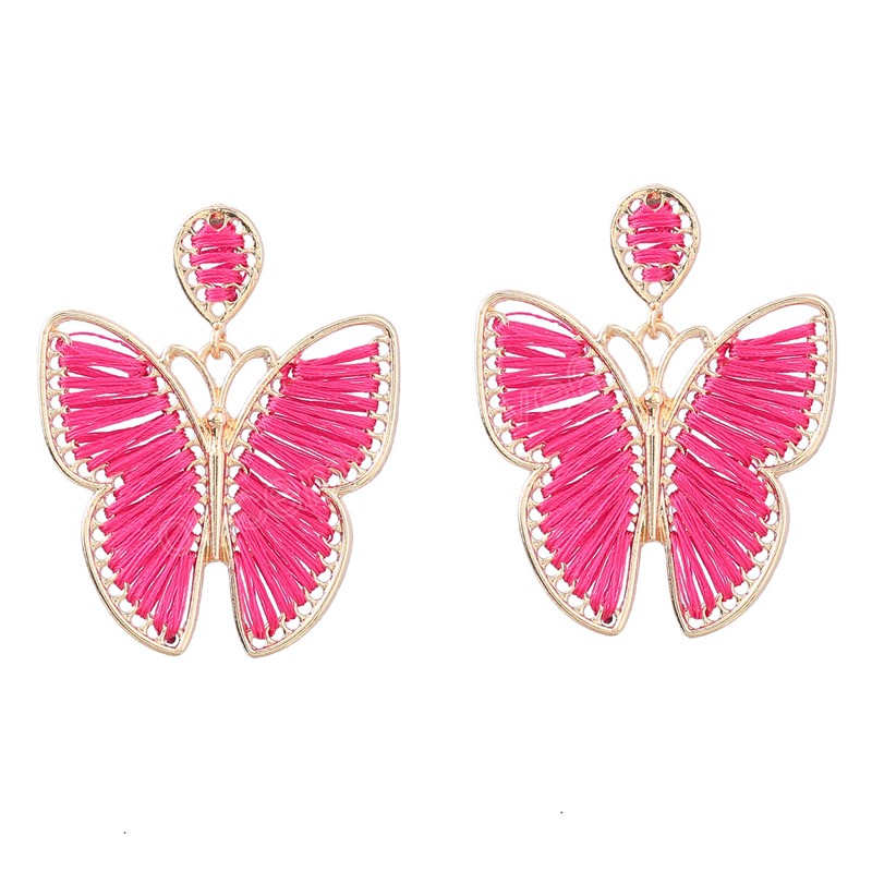 Metallic Cotton Thread Braided Butterfly Dangle Earrings Summer Party Trend Statement Earrings Women's Earrings