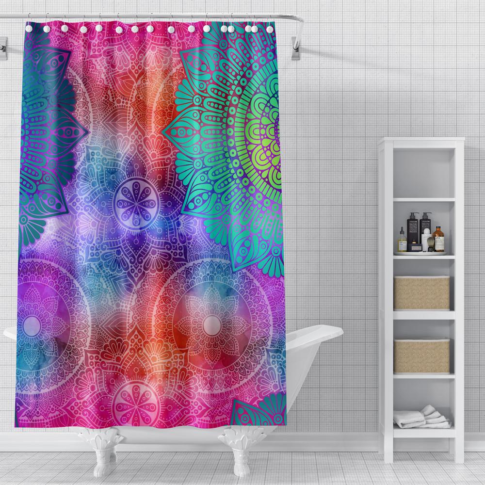 Gardiner mandala mönster duschgardiner psykedelisk blomma badrum gardin med krokar vattentät tyg badgardin hem dekoration