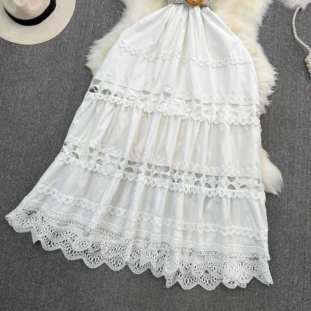 Casual Dresses Summer Fashion Runway Lace Embroidery Hollow Out Dress Women