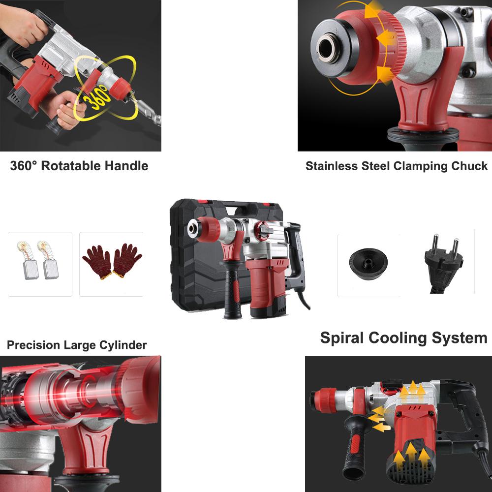 Hamer 2200W 220V Hushåll Portabel multifunktionell elektrisk plockning/borr/Electric Hammer Industrial Grade Professional Concrete Tool