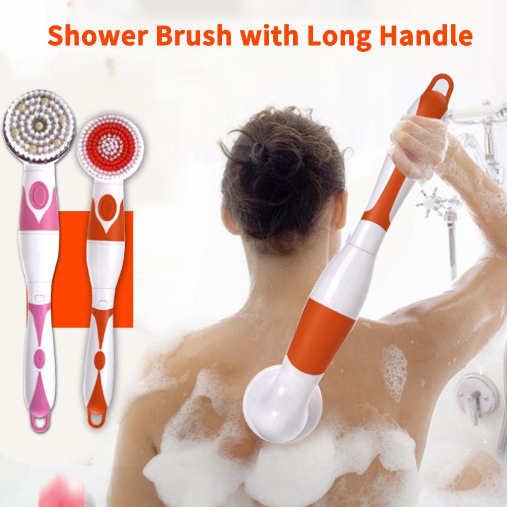 Purificadores intercambiáveis escova de banho elétrica massageador backrub escova alça longa girando corpo limpeza spa massagem chuveiro escova conjuntos