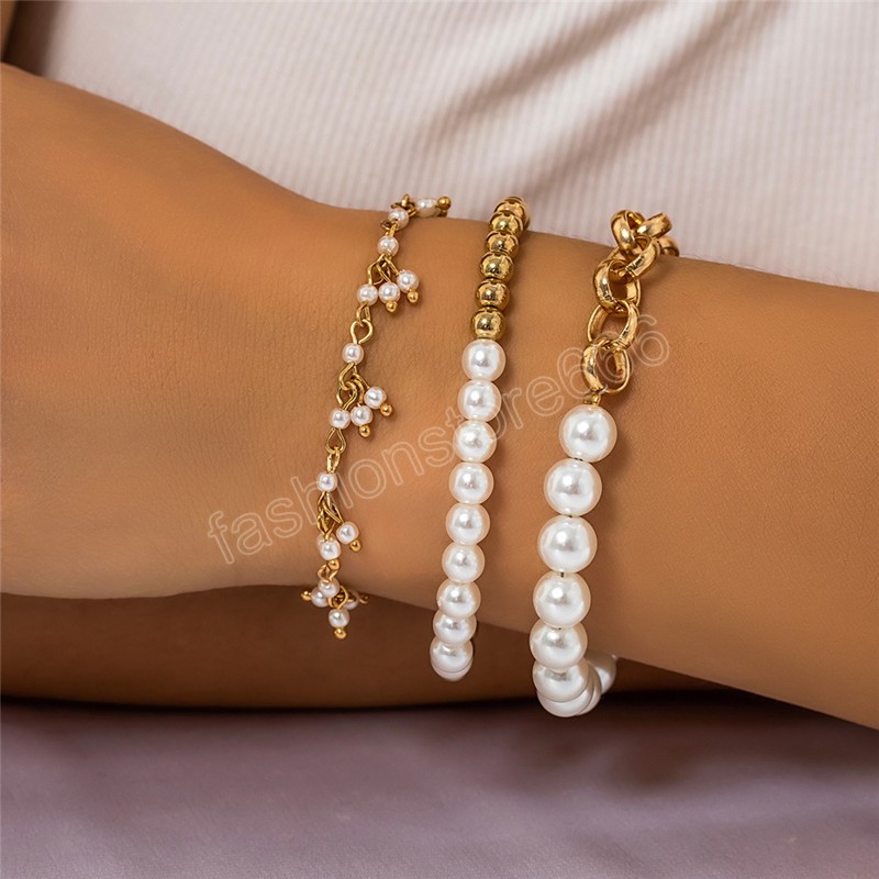 3stElegant Imitation Pearl Tassel Pendant Chain Armband till hands för kvinnor Goth Charm Beaded Bangles par smycken