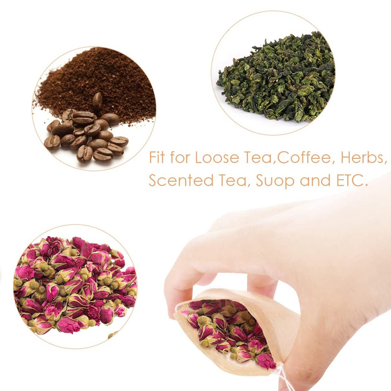 sacs filtrants à thé bio jetables multi-usages naturel non blanchi papier cordon lâche feuilles sachets de thé