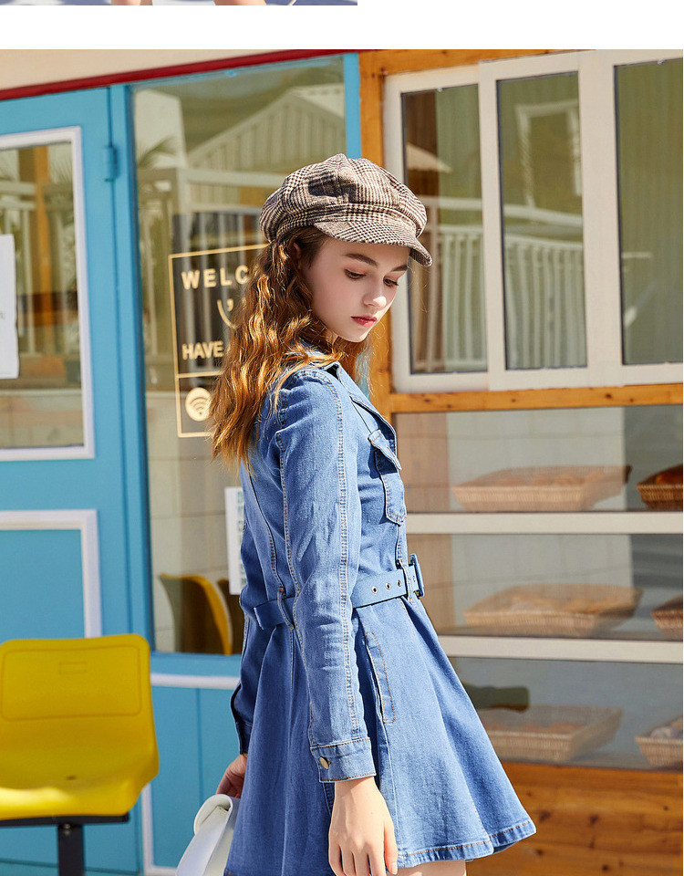 Casual Dresses Spring New Single-breasted Denim Dress Long Sleeve Pockets Slim A-line Jeans Dress Korean Fashion Notched Cowboy Coat Dress 2023