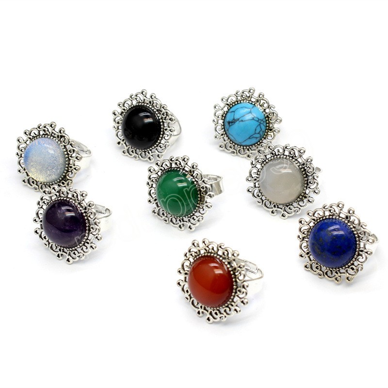 Bagues en pierre de cristal naturel pour femmes filles bijoux Reiki blanc vert Agates Lapis améthystes bague de doigt bandes déclaration de mariage