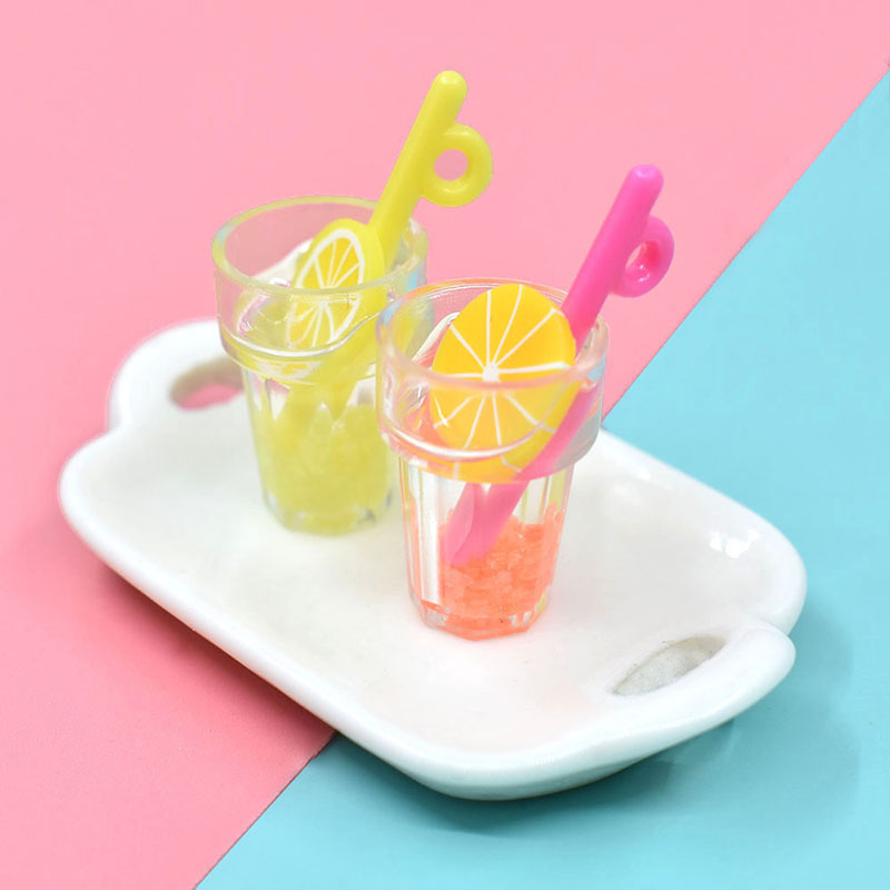 Mini Luminous Resin Simulation Cartoon Summer Refreshing Fruit Juice Cup DIY Straw Cup Mobile Phone Case Pendant Z0034