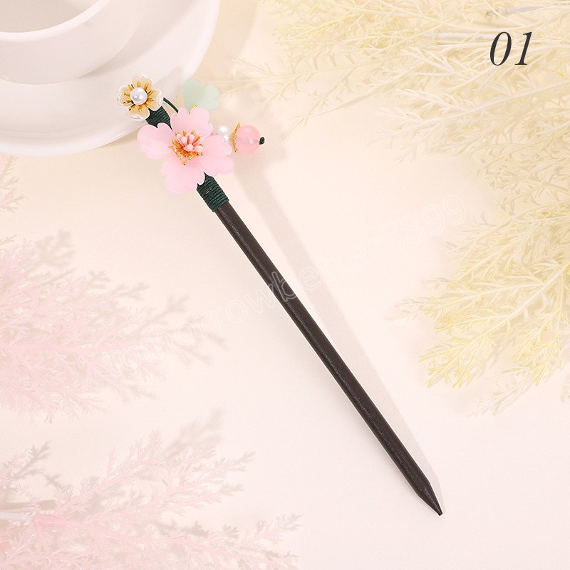 Fashion Chinese Style Wood Hair Sticks Vintage Flower Chopstick Hairpins Hair Clips Pins Wedding Jewelry Women Hair Accessories