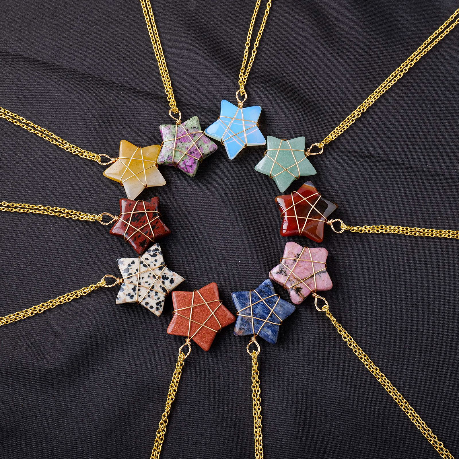 Wire owij naturalny kryształowy pentagram gwiazda wisiorek różowy kryształowy ametyst naszyjnik uzdrawiający klejnot biżuterii prezent urodzinowy