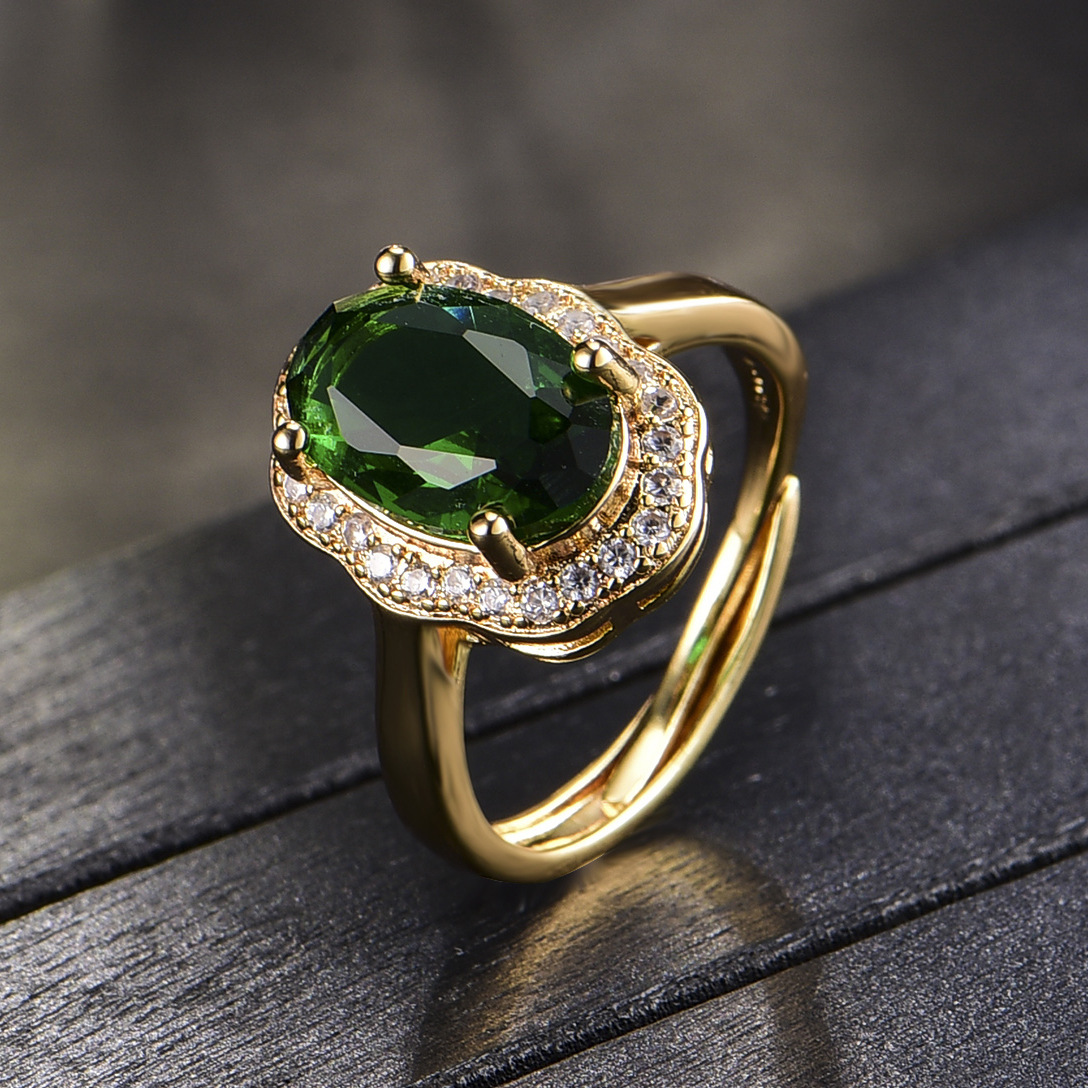 Alianças de casamento Estilo europeu e americano moda feminina Simulação Turmalina verde esmeralda Zircônia Diamante Banhado a ouro 18k Anel feminino Festa Jóias Presente de aniversário