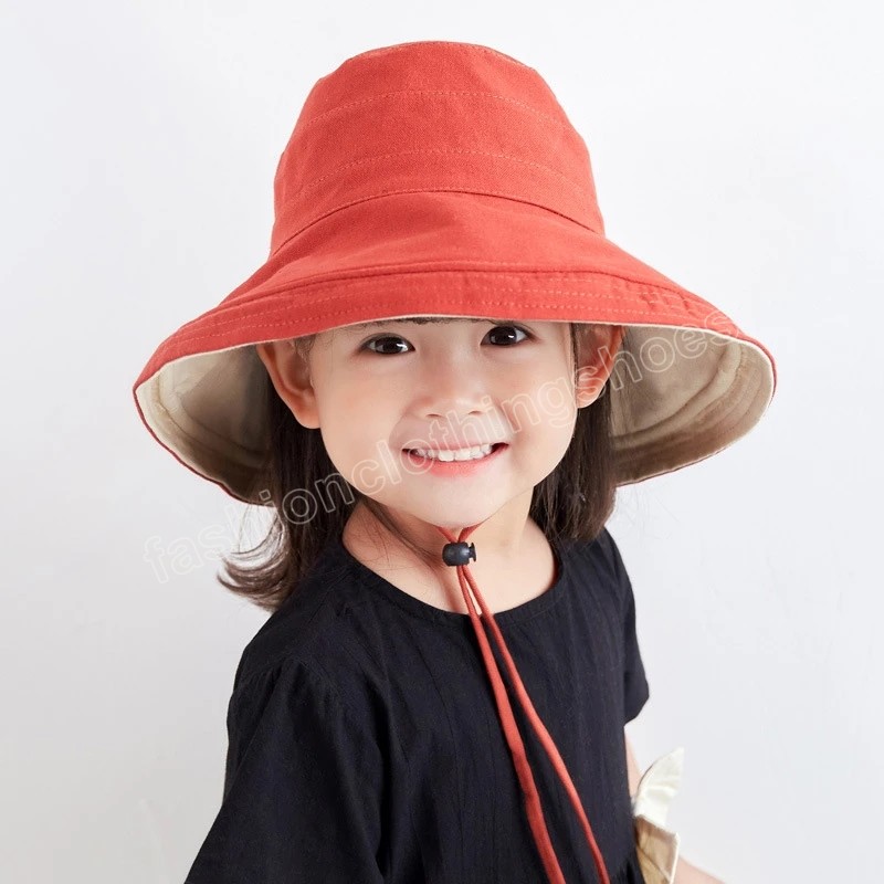 Reversibel baby sun hatt sommar hösten dubbel ansikte barn hink hattar för flickor tillbehör reser strand barn panama cap 2-5y