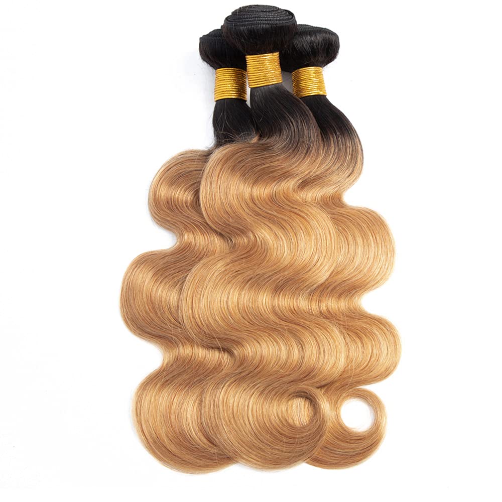 Body Wave Human Hair Weft Extensions 1B/27 Dark Roots Two Tone Ombre Weaves T Color Silky Straight Virgin Hair Bundels Bella Hair Wholesale Factory