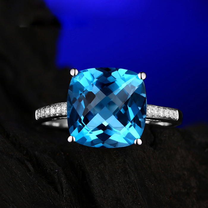 Alianças de casamento femininas moda quadrada mar azul zirco diamante anel banhado a ouro branco namorada festa jóias presente de aniversário ajustável