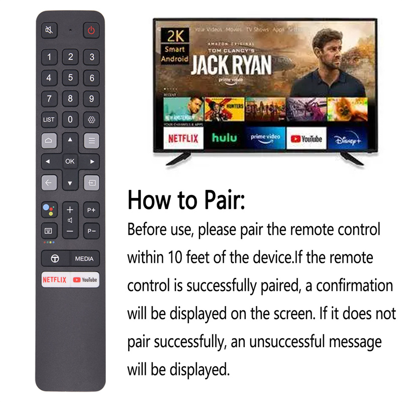 PerFascin Sostituisci telecomando vocale RC901V FMR7 adatto TCL Smart TV 06-BTZNYY-IRC901V con Netflix FPT Play Key