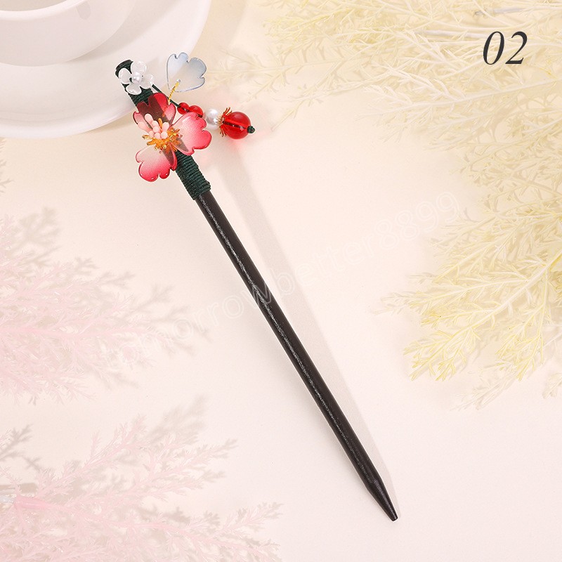 Fashion Chinese Style Wood Hair Sticks Vintage Flower Chopstick Hairpins Hair Clips Pins Wedding Jewelry Women Hair Accessories