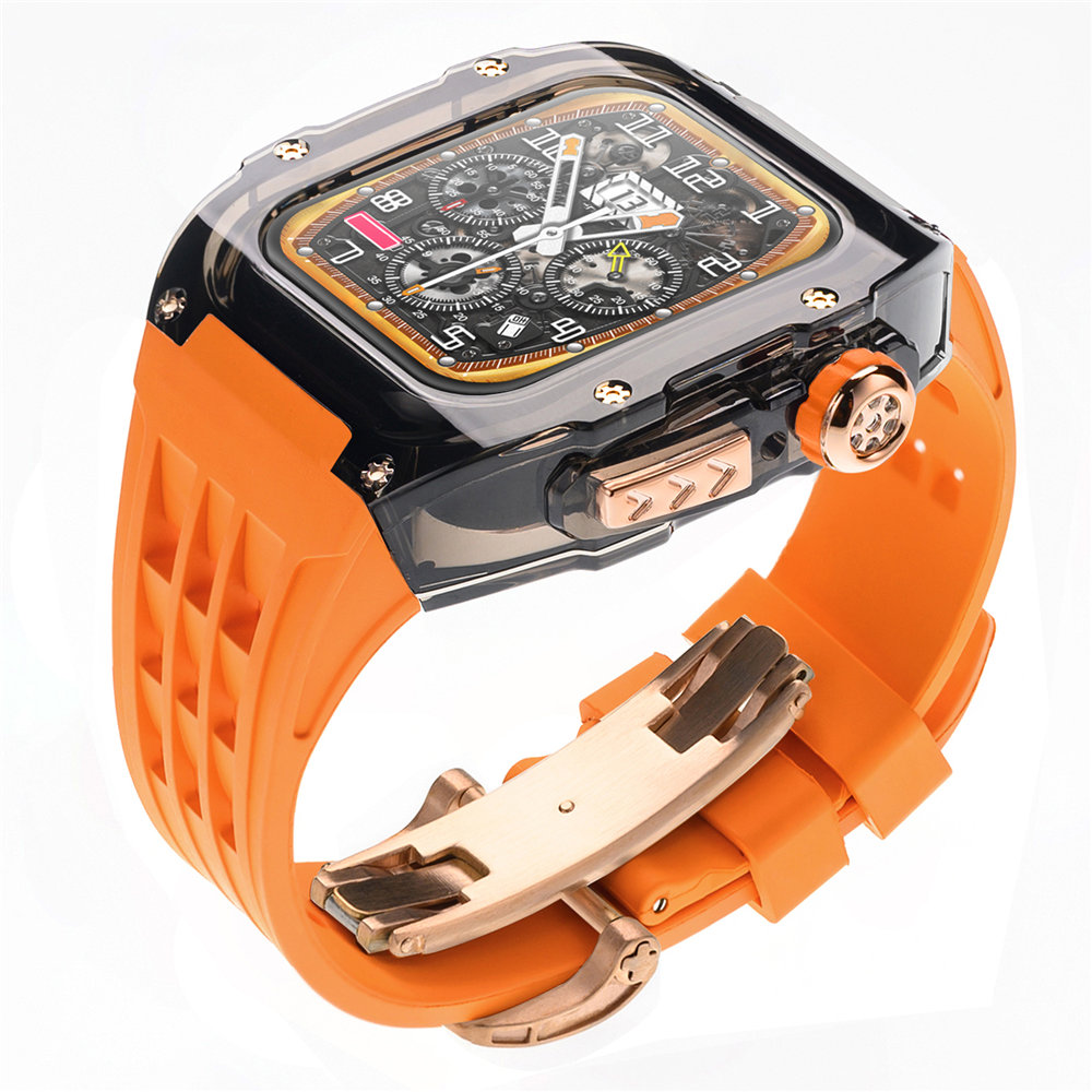 AP Mod Kit Custodia in policarbonato trasparente Apple Watch Ultra 49mm Series 8 7 6 5 4 SE Cinturino in silicone con fibbia a farfalla