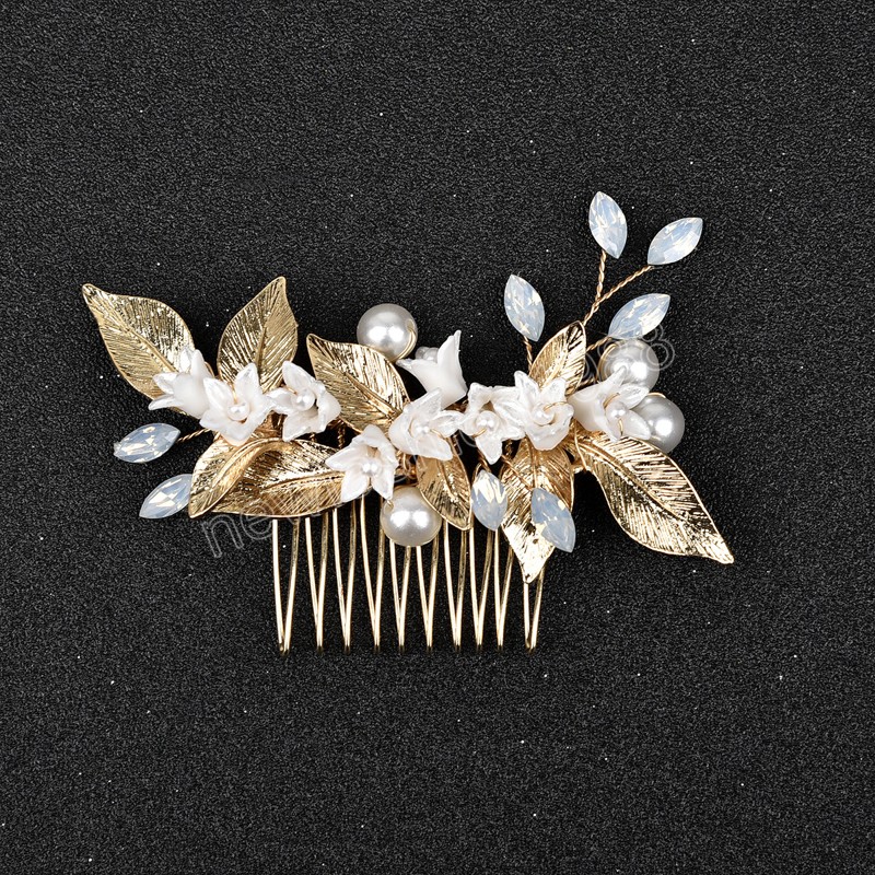 Exquisite Hair Combs Flower Leaves Pearls Rhinestones Jewelry Hairpins Crystal Hair Clips Tocodos for Bride Ladies Hair Tiaras