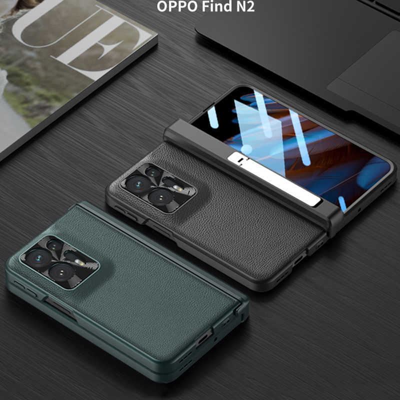 حالة لـ OPPO Find N2 Magnetic Shell Missing Brackets Side Brackets Plain Leather Hard Mobile Case Coverll230619