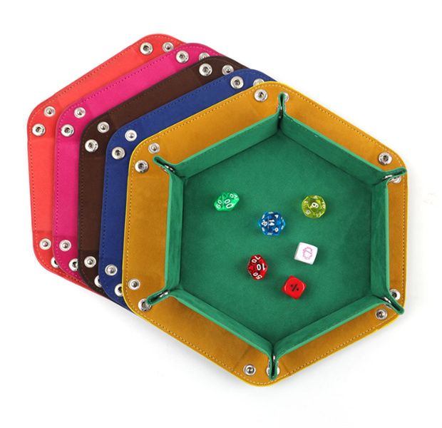 Foldable Hexagon Dice Tray Decorative Dice Box For RPG Games Dice PU Leather Storage Decorative Dish JL1226