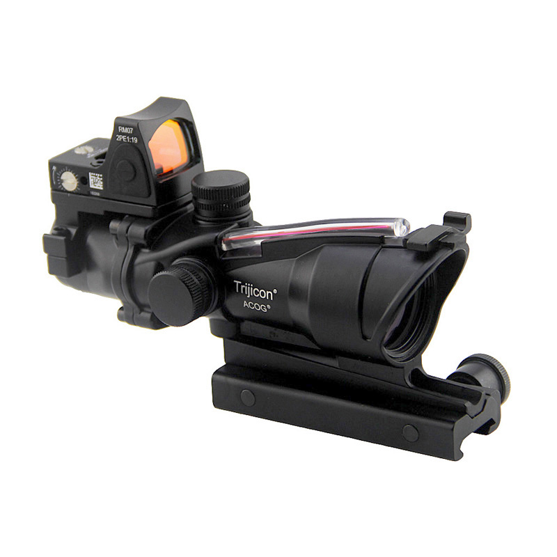 Tactique ACOG Fiber Sight rouge illuminé 4x32 lunette de visée vraie Fiber optique avec RMR point rouge Weaver Mount chasse Airsoft télescope monoculaire