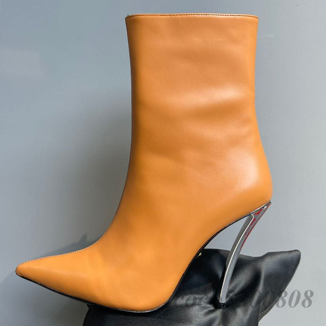 Women Ankle Boots Fashion Genuine Leather Stiletto High Heels Pumps Runway Outfit Pointed Toe Party Dress Booties Autumn Winter
