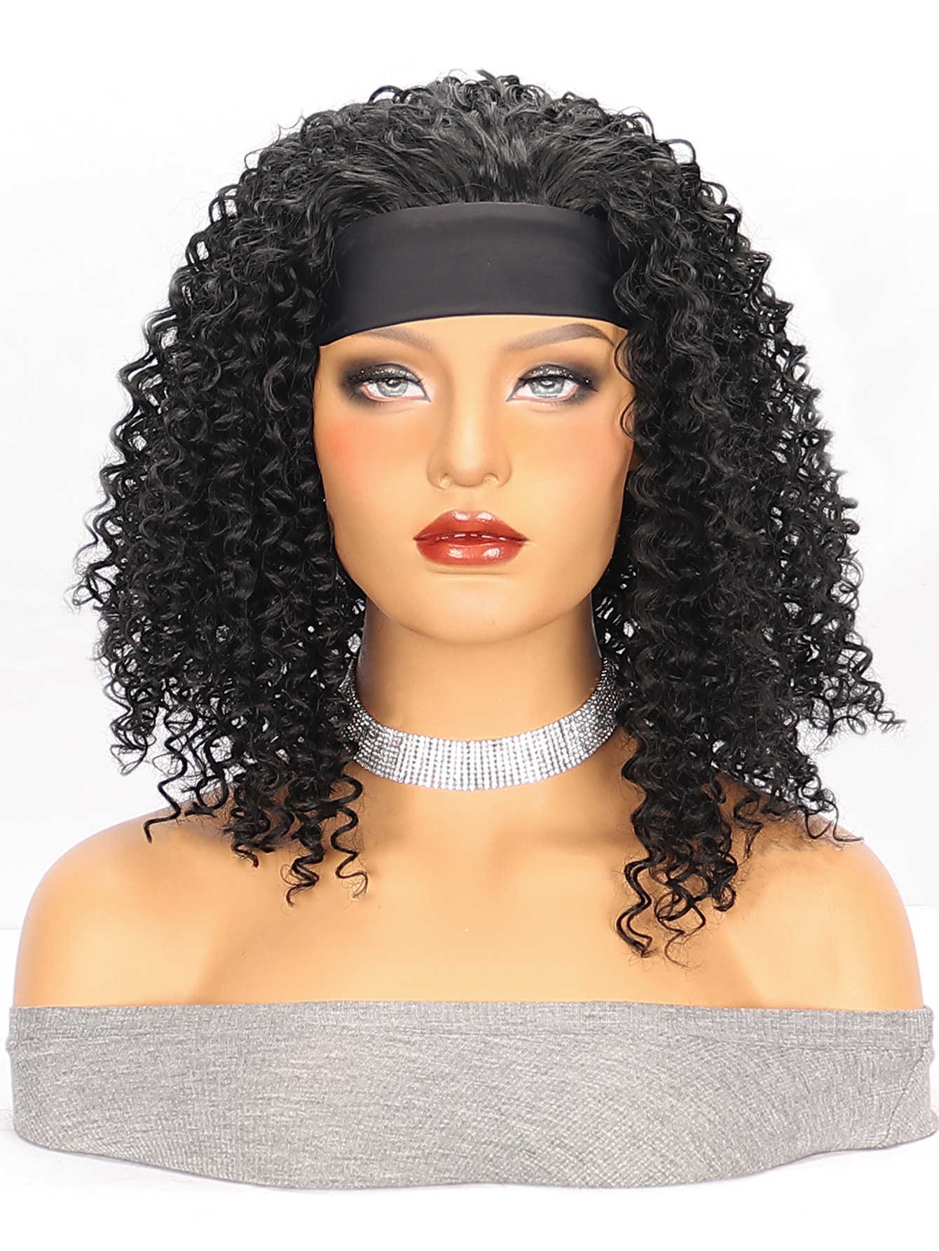 Nxy Hair Wigs Headband Synthetic Kinky Curly Full Machine Made for Black Women Curl Daily Wigs with 230619