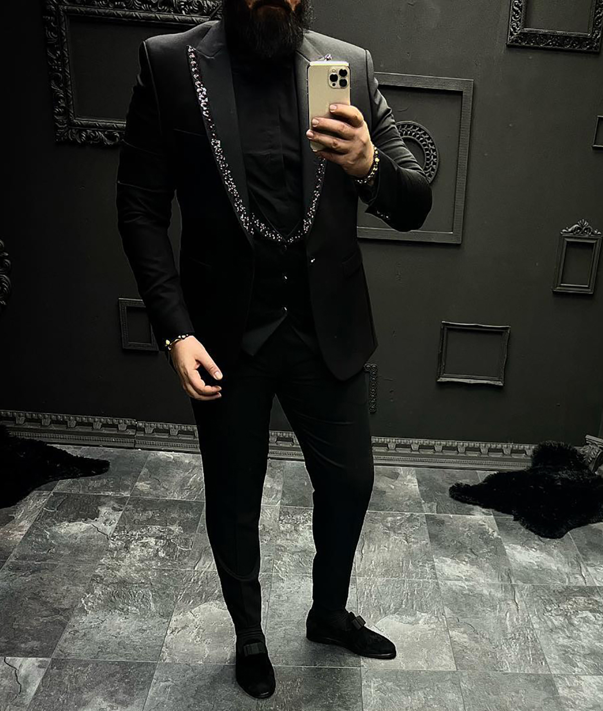 2023 Men Groom Tuxedos Slim Fit Pearls Beaded Business Formal Tuxedo Professional Grooms Wedding Dress Suit Costume Homme Blazer Pants Vest