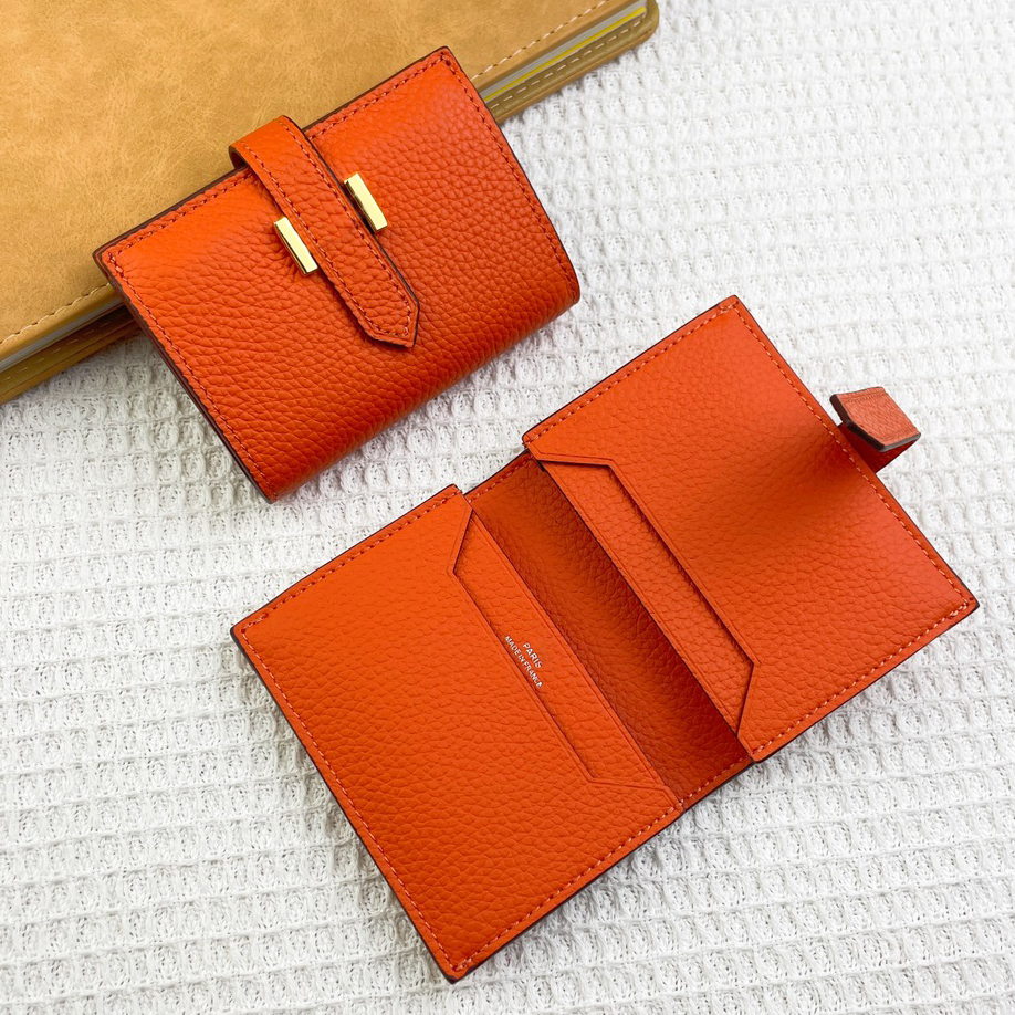 Porte-cartes de designer en cuir d'origine Top Housse de passeport à la mode avec porte-cartes Portefeuille en cuir orange pour femmes et hommes Sacs pour cartes de dame Étui à main avec boîte-cadeau