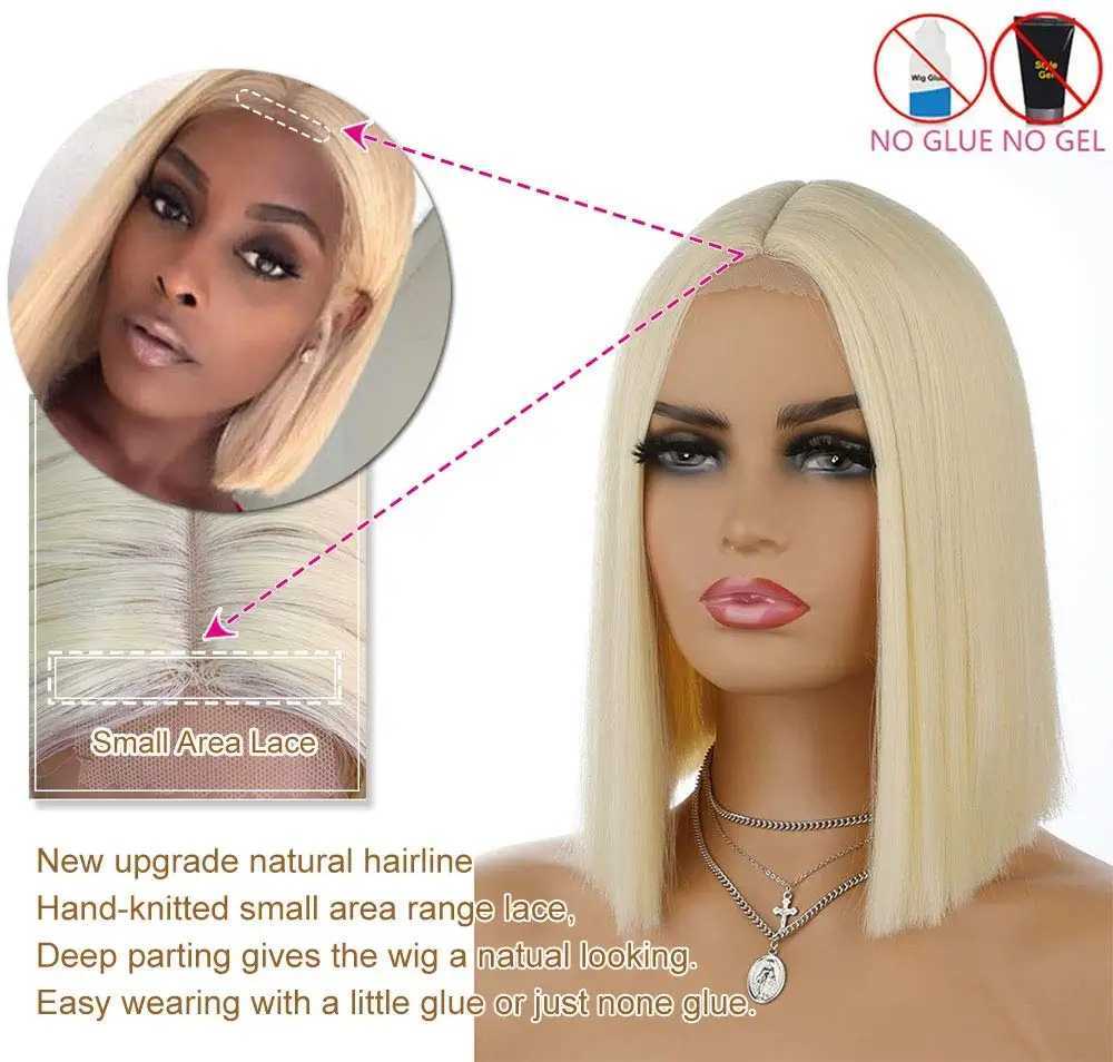 Nxy Hair Wigs Short Bob 613 Blonde Synthetic Wig Natural Straight Middle Part for Women Resistant Heat Daily Use 230619