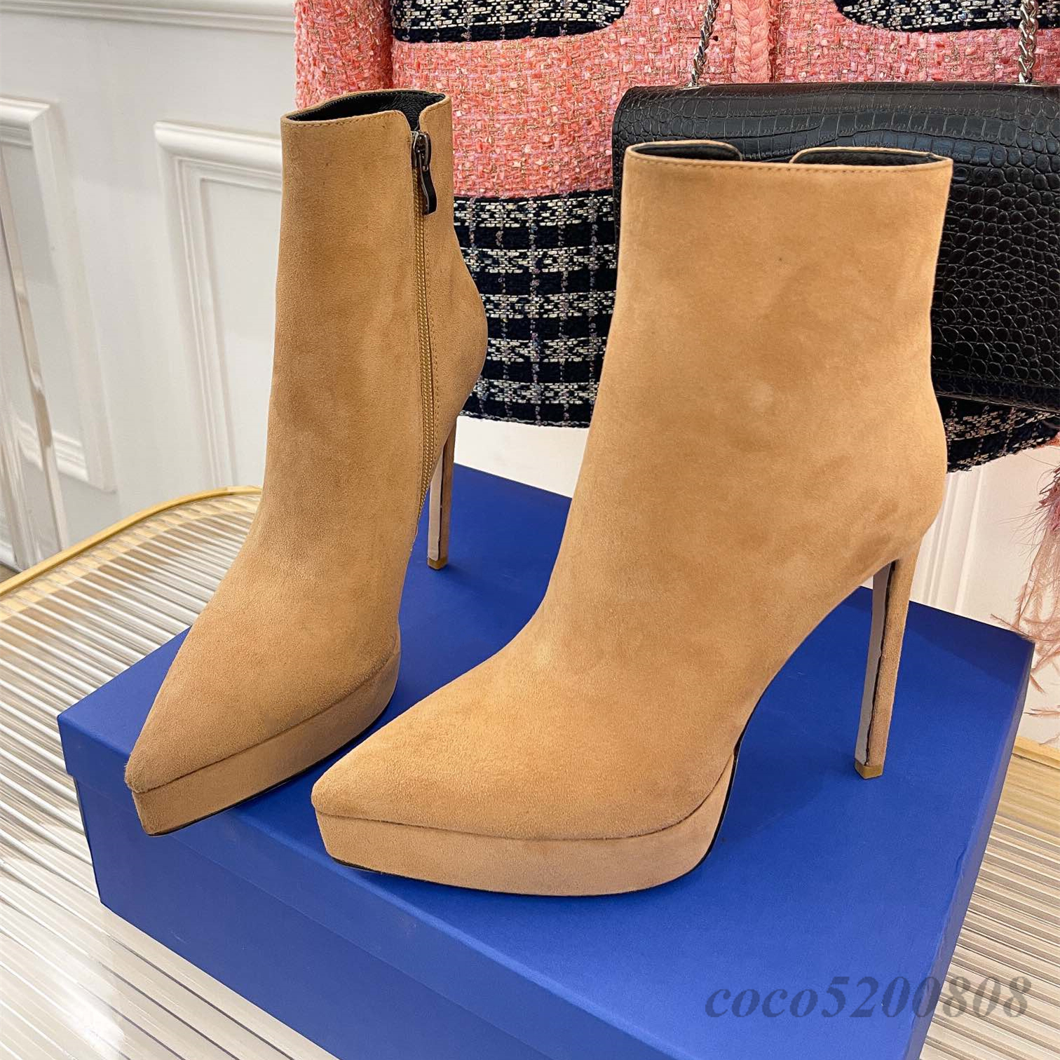 Femmes bottines mode en cuir véritable bout pointu talons aiguilles bottes piste tenue robe de soirée chaussons femmes chaussures