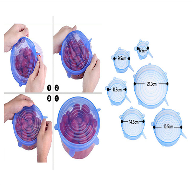 Couvercles de pot d'aspiration extensibles en silicone / set Outils de cuisine Accessoires 100% Emballage alimentaire de qualité alimentaire Emballage de maintien frais Joint Couvercle Pan Cover Film de conservation JL1235