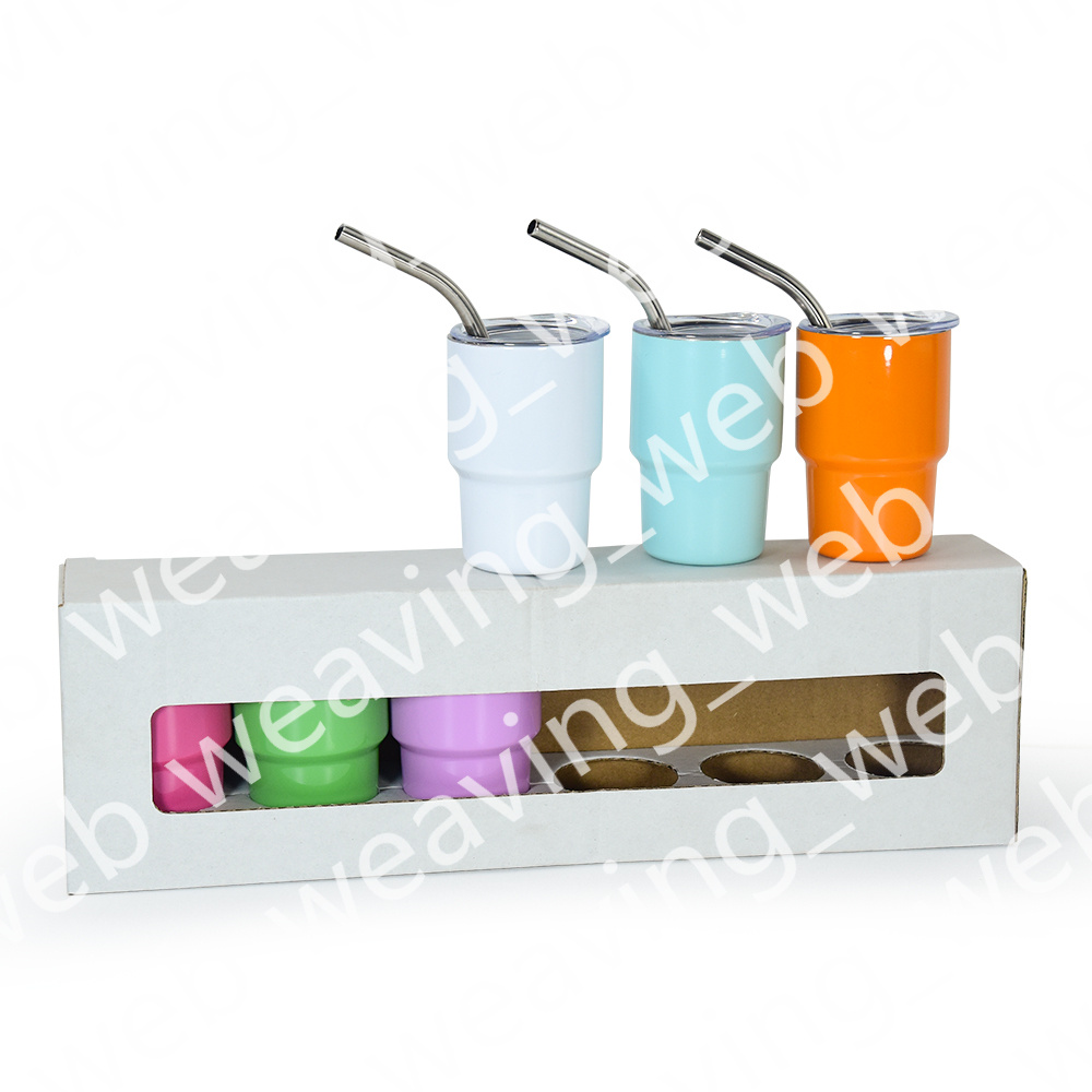 Sublimation 3oz verre à liqueur avec paille en métal Gobelet en acier inoxydable double paroi enfants bouteille d'eau tasses de voyage tasses Verres à vin non vide avec expédition rapide