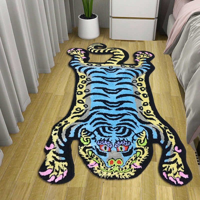 150x90cm Maison Animal Forme Tapis Creative À La Main Tigre Motif Canapé Tapis Tapete Nordique Salon Tapis De Sol Antidérapant Tapis L230619