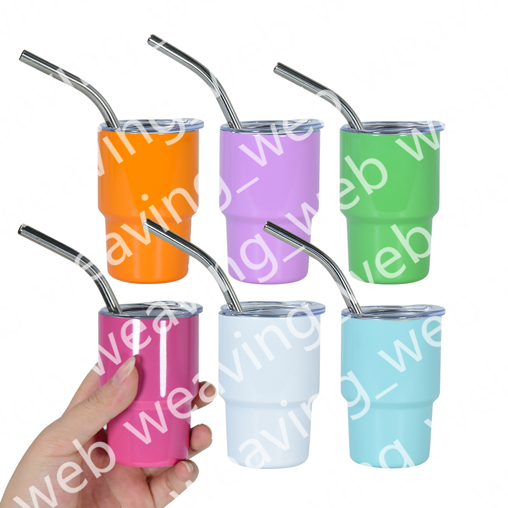 verre à liqueur coloré Sublimation 3 oz avec paille en métal Gobelet en acier inoxydable verres à double paroi enfants bouteille d'eau Verres à vin sans vide avec expédition rapide