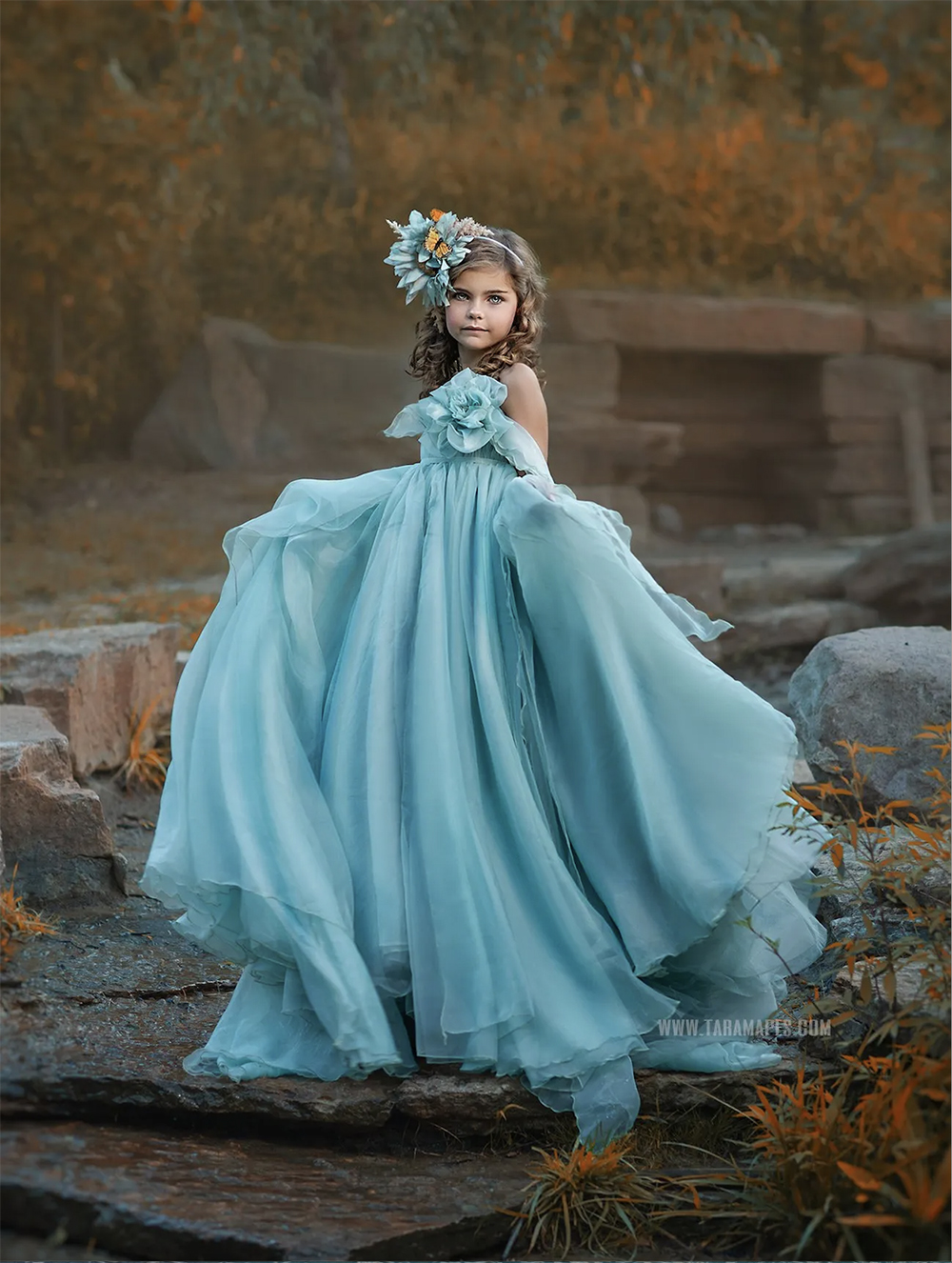 Light Sky Blue Boho Flower Girl Dresses Floral Kids Birthday konkurs