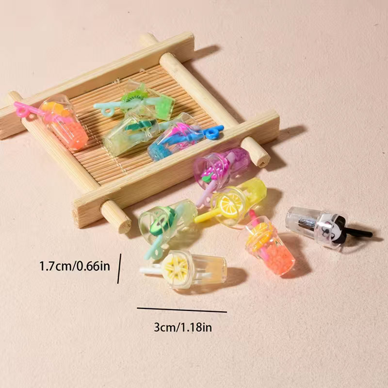 Mini Luminous Resin Simulation Cartoon Summer Refreshing Fruit Juice Cup DIY Straw Cup Mobile Phone Case Pendant Z0034