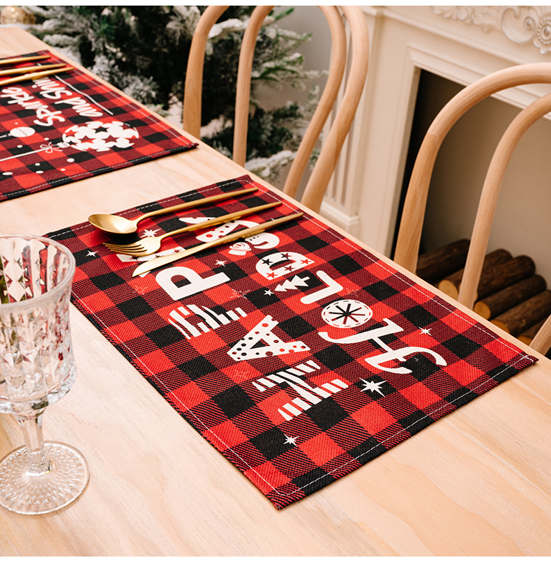 Tapis De Table De Noël Camion De Rennes Lettres De Sapin De Noël Tapis D'impression Pour La Décoration De Table À Manger Banquet De Fête Décoration De Table À La Maison Napperon À Carreaux Rouge Et Noir