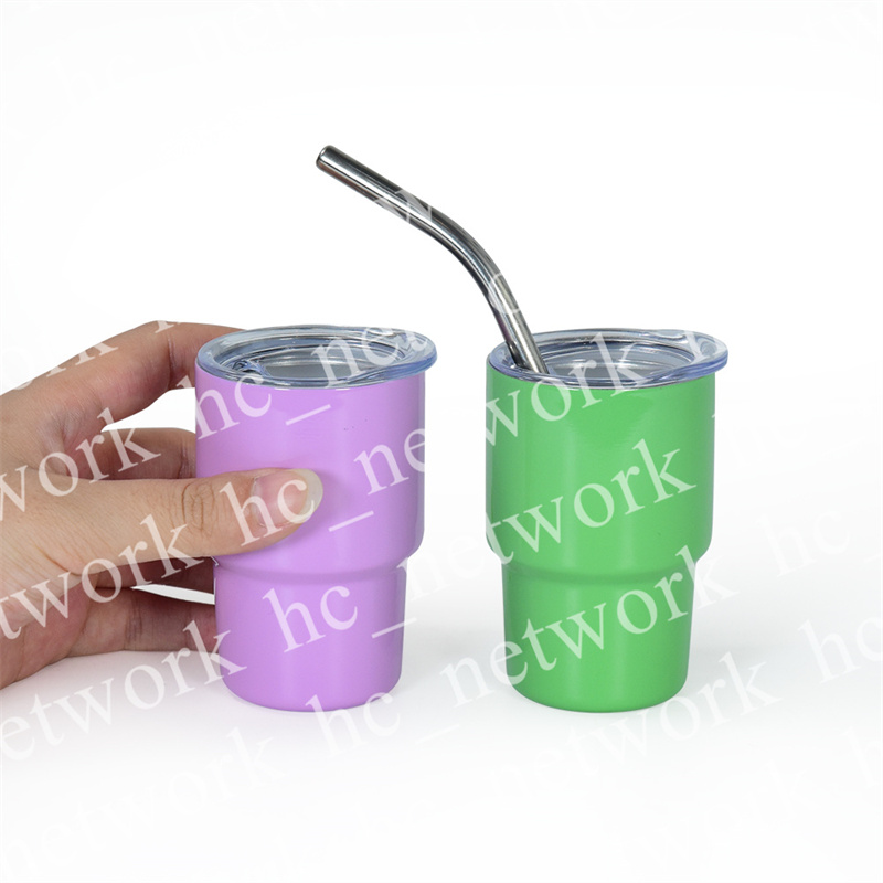 US STOCK 3oz Sublimation Shot Glass Cup 90ML Wine Tumbler Double Wall Stainless Steel Shot Glass Non Vacuum With Lid And Straw DIY